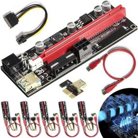 img 4 attached to Upgraded VER009S PCIE Riser Express Cable 1X to 16X with Dual-6pin / MOLEX Connectors, LED Graphics Extension for Efficient Ethereum ETH Mining - Powered PCI-E Riser Adapter Card, 6 Pack - includes 24-inch USB 3.0 Cable
