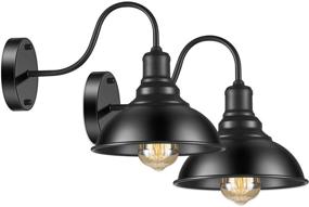 img 4 attached to 🏡 2 Pack of Industrial Black Farmhouse Wall Sconces with Gooseneck for Barn Porch Bathroom Bedroom Living Room - Wall Light Fixtures