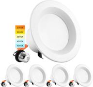 🔆 luxrite 4 inch led recessed can lights, 10w=60w, cct color selectable 2700k, 3000k, 3500k, 4000k, 5000k, dimmable downlights, 750 lumens, energy star, wet rated, etl listed (4 pack) logo