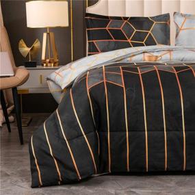 img 2 attached to 🛏️ Raytrue-X Queen Comforter Set: Lightweight Black Bedspread with Geometric Quilt Design, 3-Piece All Season Bedding Set, Including 2 Matching Pillow Shams (Full/Queen)