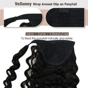 img 2 attached to VeSunny Curly Black Ponytail Hair Extension: Natural Wave Wrap Around Clip-In Piece for Women - Remy Wavy Brazilian Hair, 20inch, 80g/set