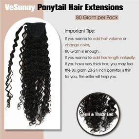 img 1 attached to VeSunny Curly Black Ponytail Hair Extension: Natural Wave Wrap Around Clip-In Piece for Women - Remy Wavy Brazilian Hair, 20inch, 80g/set