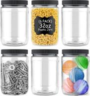 🏺 stock your home 32oz plastic jars with chalk and sticker (6 pack) - bpa free mason jars for kitchen - airtight lids for storing rice, pasta, coffee, grains, candy, cookies логотип