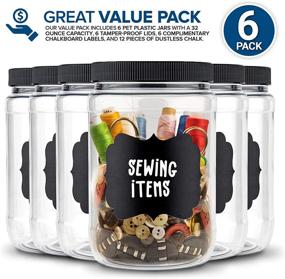 img 2 attached to 🏺 Stock Your Home 32oz Plastic Jars with Chalk and Sticker (6 Pack) - BPA Free Mason Jars for Kitchen - Airtight Lids for Storing Rice, Pasta, Coffee, Grains, Candy, Cookies