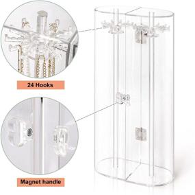 img 1 attached to Clear Acrylic Necklace Holder: 24-Hook Dustproof Rotation Stand, Vanity Display Case for Long Necklaces, Bracelets, and Pendants