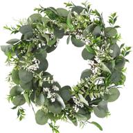 🌿 cocoboo 20 inch artificial eucalyptus wreath with weatherproof design, outdoor wreath decorated with white berries, green farmhouse wreath for spring &amp; summer wall decor - ideal for front door логотип