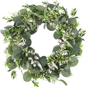 img 4 attached to 🌿 Cocoboo 20 Inch Artificial Eucalyptus Wreath with Weatherproof Design, Outdoor Wreath Decorated with White Berries, Green Farmhouse Wreath for Spring &amp; Summer Wall Decor - Ideal for Front Door