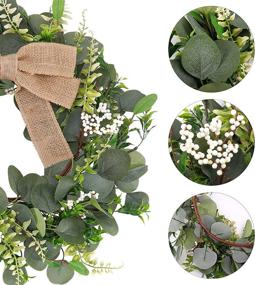 img 2 attached to 🌿 Cocoboo 20 Inch Artificial Eucalyptus Wreath with Weatherproof Design, Outdoor Wreath Decorated with White Berries, Green Farmhouse Wreath for Spring &amp; Summer Wall Decor - Ideal for Front Door