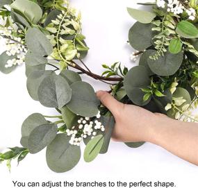 img 1 attached to 🌿 Cocoboo 20 Inch Artificial Eucalyptus Wreath with Weatherproof Design, Outdoor Wreath Decorated with White Berries, Green Farmhouse Wreath for Spring &amp; Summer Wall Decor - Ideal for Front Door