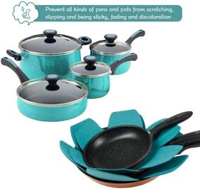 img 1 attached to BYKITCHEN Pot and Pan Protectors: Set of 12, 3 Sizes, Cyan Felt Pads for Stacking & Protecting Cookware