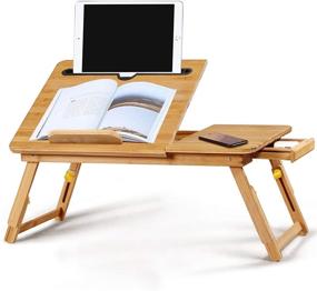 img 3 attached to Бамбуковый столик на кровать от SOFFRIA - складной стол для ноутбука и завтрака, 🍽️ домашней работы, учебы, чтения - подходит для экранов до 17.7 дюймов - столик для еды.