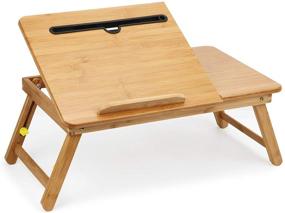 img 4 attached to Бамбуковый столик на кровать от SOFFRIA - складной стол для ноутбука и завтрака, 🍽️ домашней работы, учебы, чтения - подходит для экранов до 17.7 дюймов - столик для еды.