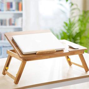 img 2 attached to Бамбуковый столик на кровать от SOFFRIA - складной стол для ноутбука и завтрака, 🍽️ домашней работы, учебы, чтения - подходит для экранов до 17.7 дюймов - столик для еды.
