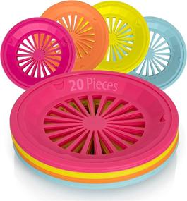 img 4 attached to Besti Reusable Plastic Paper Plate Holders - 10 Inch, 20 Piece Round Set with Snap-In Grooves, Dishwasher Safe - 4 Assorted Colors