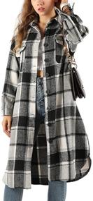 img 3 attached to 🧥 Springrain Women's Wool Blend Long Shacket Coat with Casual Plaid Button-Down Design