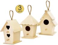 🏠 set of 3 unpainted wooden bird houses for kids & adults - mini bird feeder houses with hanging cord for diy crafts - approx 4.5" tall logo