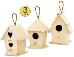 img 2 attached to 🏠 Set of 3 Unpainted Wooden Bird Houses for Kids & Adults - Mini Bird Feeder Houses with Hanging Cord for DIY Crafts - Approx 4.5" Tall