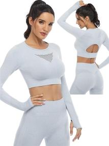 img 3 attached to 👩 High Waisted Yoga Leggings and Long Sleeve Crop Tops: Seamless Two Piece Workout Outfits for Women