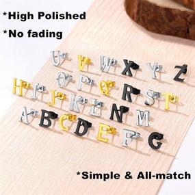 img 1 attached to 🎁 Discover FindChic Allergy Free Initial Earrings Set: 18K Gold Plated/Stainless Steel, Black Alphabet A to Z Letter Studs Pack (3 Pairs) - Comes with Gift Box!