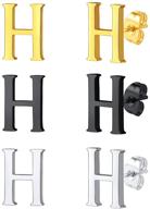 🎁 discover findchic allergy free initial earrings set: 18k gold plated/stainless steel, black alphabet a to z letter studs pack (3 pairs) - comes with gift box! logo