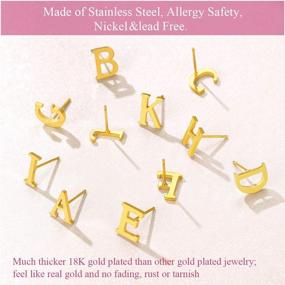 img 3 attached to 🎁 Discover FindChic Allergy Free Initial Earrings Set: 18K Gold Plated/Stainless Steel, Black Alphabet A to Z Letter Studs Pack (3 Pairs) - Comes with Gift Box!