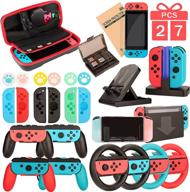 🎮 nintendo switch family bundle: carry case, screen protector, joy-con grips, steering wheels, dockable case cover, stand mount, joy-con charger, and more! logo