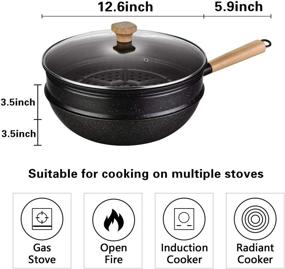 img 3 attached to Versatile and Durable Nonstick Wok with Lid and Steamer - 12.5 Inch Flat Bottom Ceramic Wok for Induction Cooking