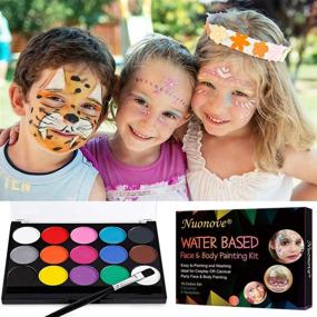 img 2 attached to 🎨 Professional Face Painting Kit - 15 Colors Face Paint Makeup Palette for Kids and Sensitive Skin, with 4 Templates & 2 Brushes - Ideal Halloween Makeup