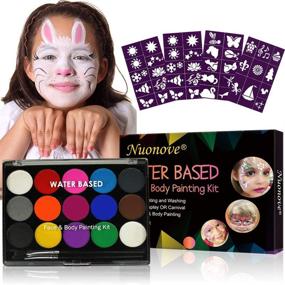 img 4 attached to 🎨 Professional Face Painting Kit - 15 Colors Face Paint Makeup Palette for Kids and Sensitive Skin, with 4 Templates & 2 Brushes - Ideal Halloween Makeup