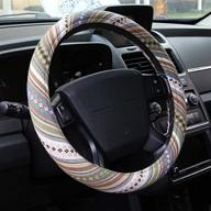 🌺 aotomio bohemian steering wheel cover 15 inches - beige baja blanket ethnic car steering wheel cover - universal fit for women logo