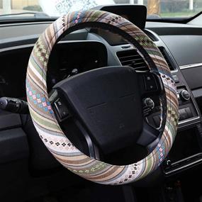 img 4 attached to 🌺 AOTOMIO Bohemian Steering Wheel Cover 15 Inches - Beige Baja Blanket Ethnic Car Steering Wheel Cover - Universal Fit for Women