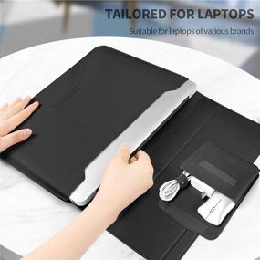 img 3 attached to PENGRUISI 13-13.5 inch Laptop Sleeve Case with Bracket and Stand Function - Universal Compatible with All Laptops and Tablets - Innovative Soft PU Leather Material - Black