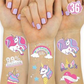 img 4 attached to 🦄 Fetti Unicorn Party Supplies Temporary Tattoos for Kids - 36 Glitter Styles - Ideal for Unicorn Themed Parties, Birthday Decorations, Halloween Costumes, and Unicorn Party Favors