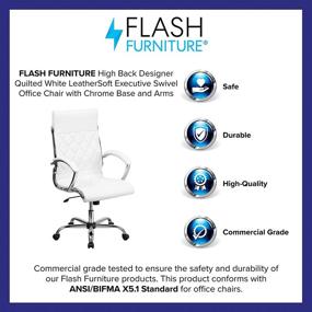 img 2 attached to 🪑 White LeatherSoft Executive Swivel Office Chair with Chrome Base and Arms by Flash Furniture - High Back Designer Quilted