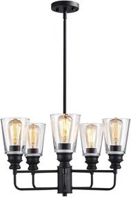 img 2 attached to 🔦 22 Inch Industrial Kitchen Pendant Light Fixture with 5 Black Lights - Vintage Farmhouse Chandeliers for Dining Room Lighting - E26 Base Kitchen Island Pendant Lighting (Bulb not Included)