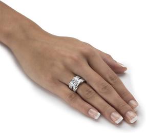 img 2 attached to Multi Row Bridal Ring Set: Princess Cut Cubic Zirconia 2 Piece with Platinum over Sterling Silver