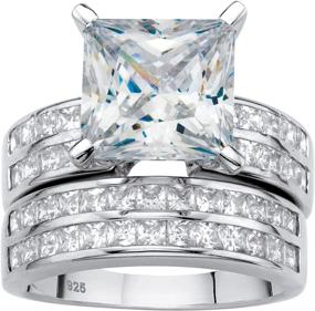 img 4 attached to Multi Row Bridal Ring Set: Princess Cut Cubic Zirconia 2 Piece with Platinum over Sterling Silver