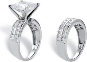 img 3 attached to Multi Row Bridal Ring Set: Princess Cut Cubic Zirconia 2 Piece with Platinum over Sterling Silver