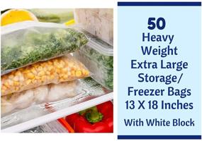 img 3 attached to 🔒 50-Count Extra Large Heavy Weight 13"x18" Freezer Zipper Bags: Jumbo 2.5 Gallon Storage, Zip & Lock, 4 Mil with White Block