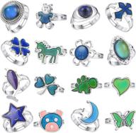 fibo steel: 16 pcs mood ring set with cute animals - color changing rings for emotional feeling - adjustable and stylish logo