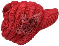 winter warm knit hat crochet visor brim cap with flower accent for women logo