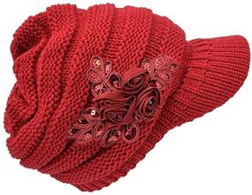 img 4 attached to Winter Warm Knit Hat Crochet Visor Brim Cap with Flower Accent for Women