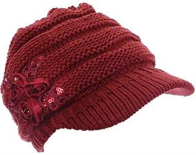 img 2 attached to Winter Warm Knit Hat Crochet Visor Brim Cap with Flower Accent for Women