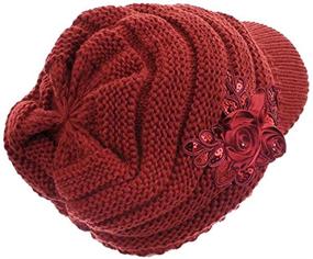 img 3 attached to Winter Warm Knit Hat Crochet Visor Brim Cap with Flower Accent for Women