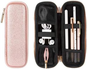 img 4 attached to 🌸 Comfyable Rose Gold Pencil Holder Case - Protective Sleeve for Apple Pencil, Stylus, Pen Accessories with Elastic Strap, Mesh Pockets for USB Cable & AirPods