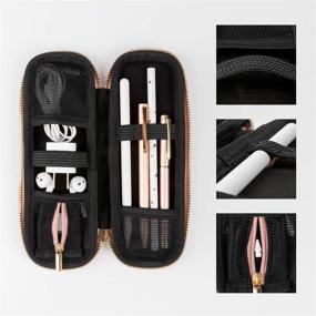 img 2 attached to 🌸 Comfyable Rose Gold Pencil Holder Case - Protective Sleeve for Apple Pencil, Stylus, Pen Accessories with Elastic Strap, Mesh Pockets for USB Cable & AirPods