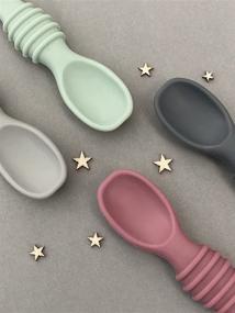 img 3 attached to 🥄 Otterlove Silicone Baby Spoons – 100% Platinum Pure LFGB Silicone Soft-Tip – Self Feeding Training Spoon for Baby Led Weaning in Sage & Sand Color