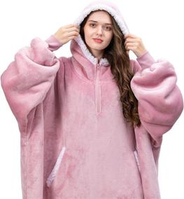 img 2 attached to 🔥 Sunogla Pink Wearable Blanket Hoodie: Super Soft Oversized Microfiber & Sherpa Sweatshirt with Hood Pocket and Sleeves for Cozy Comfort