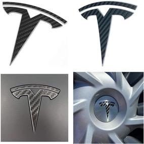 img 2 attached to Enhance Your Tesla Model Y with a Custom Cut Graphics Logo Decal Wrap – Carbon Fiber Black (11-pc Set)