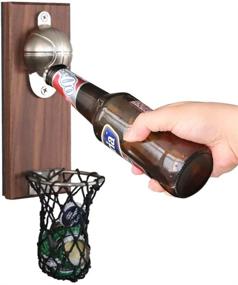 img 4 attached to 🏀 YicUik Basketball Bottle Opener - Vintage Wooden Wall Mounted Beer Opener with Cap Catcher, Perfect Gift for Beer Enthusiasts, Fathers, and Friends